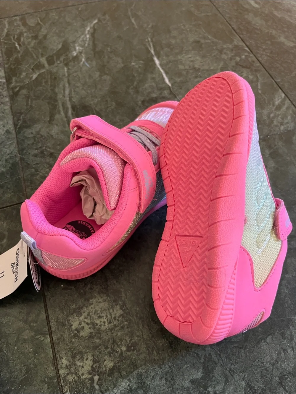 OshKosh B'gosh Bright Pink and Silver Hook-and-Loop Sneakers